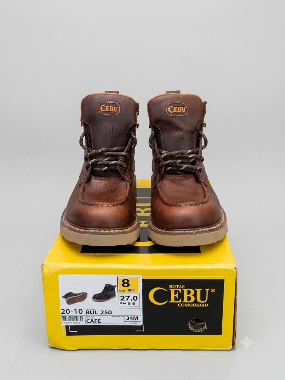 Cebu Men's Brown Leather Work Boots - Durable Lace-Up Comfort